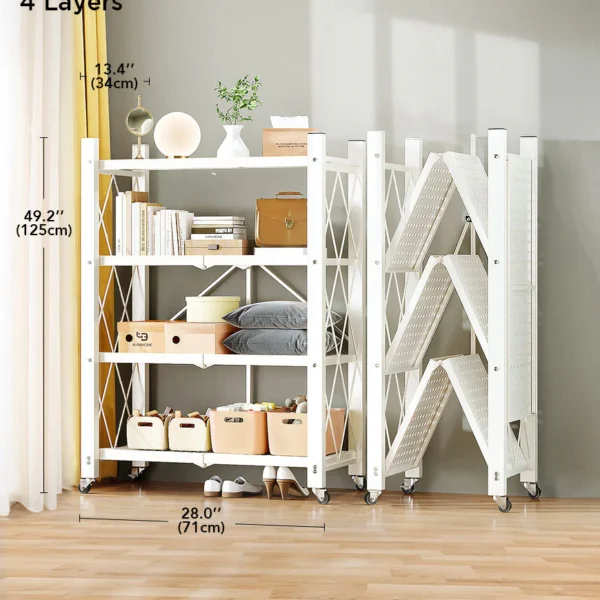 Heavy Duty Foldable Metal Organizer Shelves with Wheels